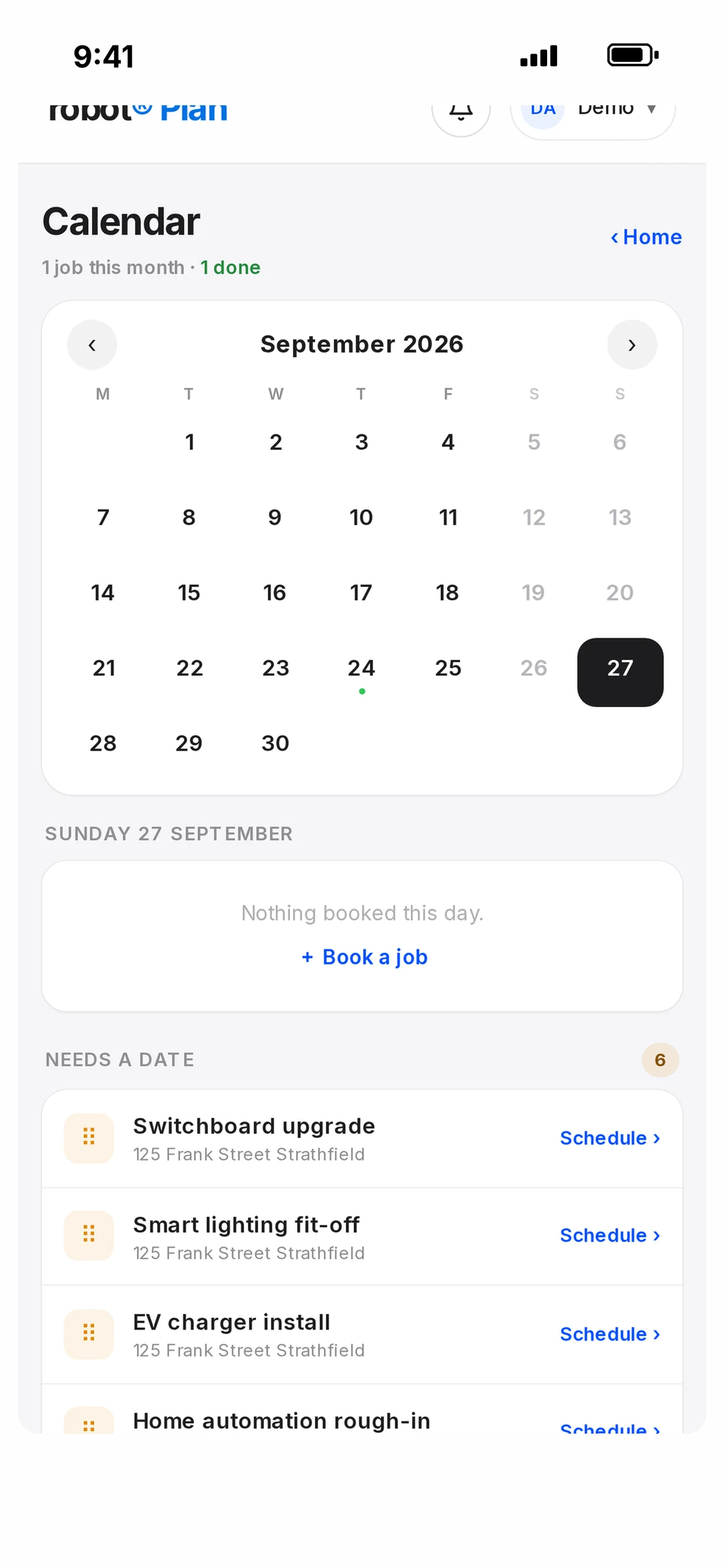 Crew calendar in the robot app