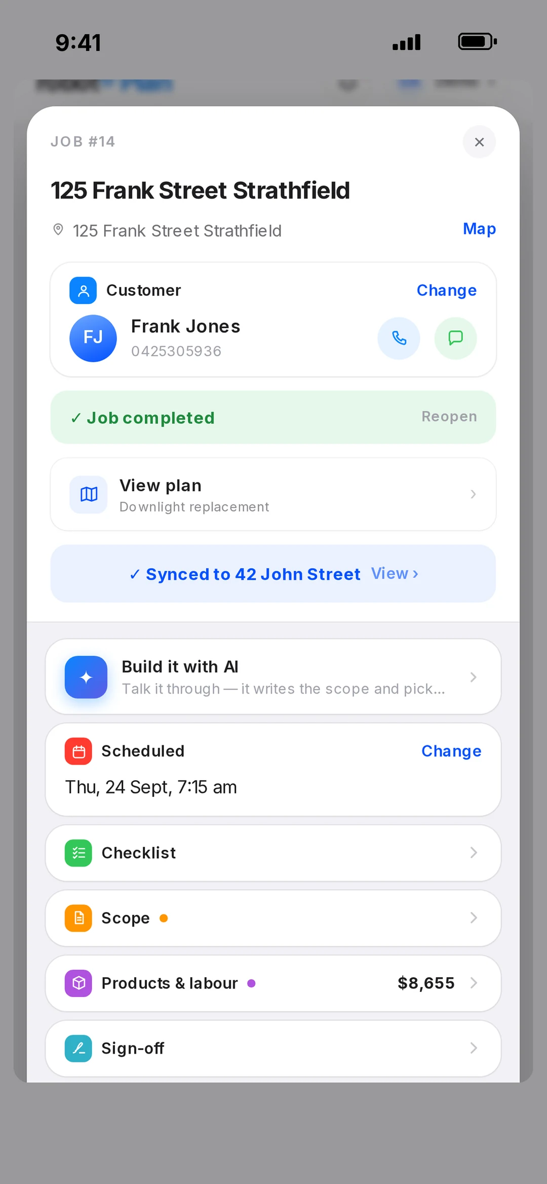 Job cards in the robot app