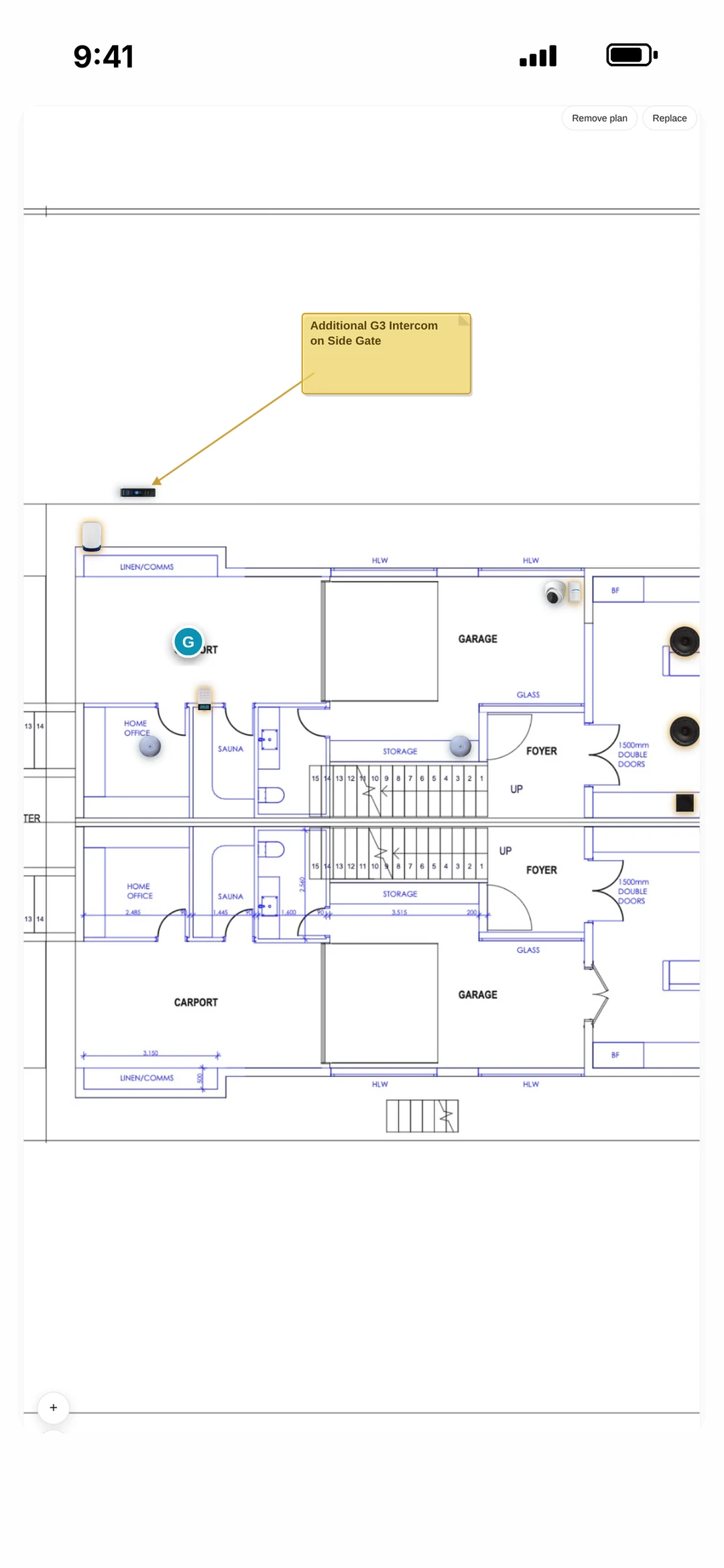 A marked-up lighting plan in the robot app